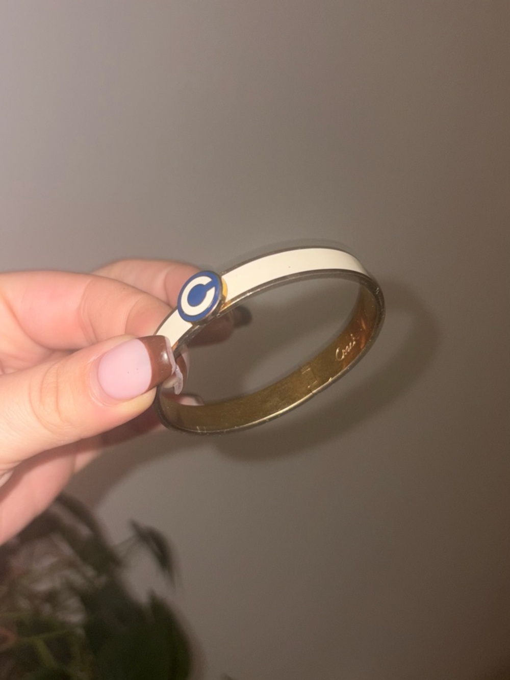 Coach White Enamel Gold-Tone Cuff with Blue 'C' Accent